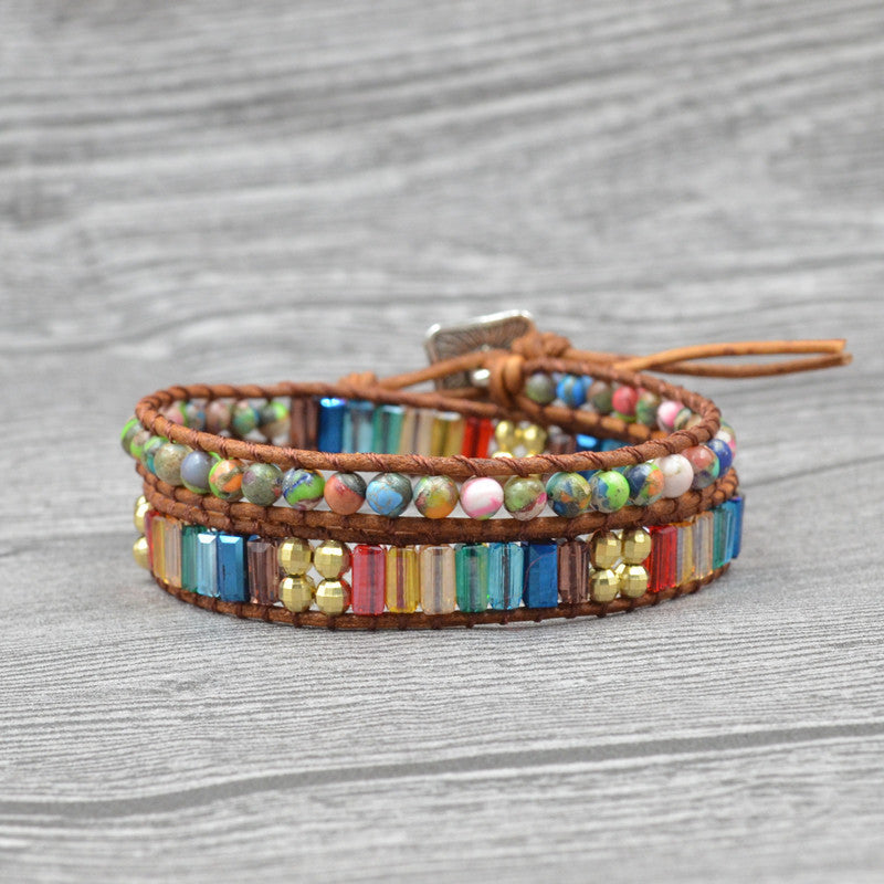 Natural Stone Beaded Double Bracelet Hand Jewelry