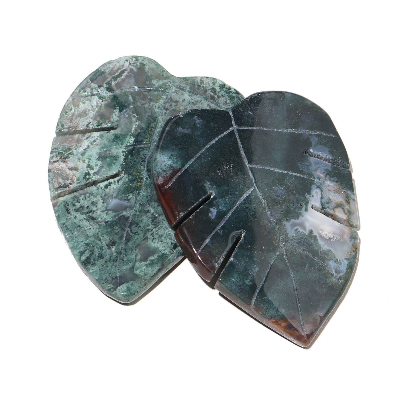 Natural Crystal Water Grass Agate Leaves Hand Carved Gemstones