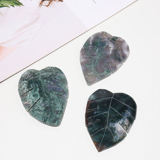 Natural Crystal Water Grass Agate Leaves Hand Carved Gemstones