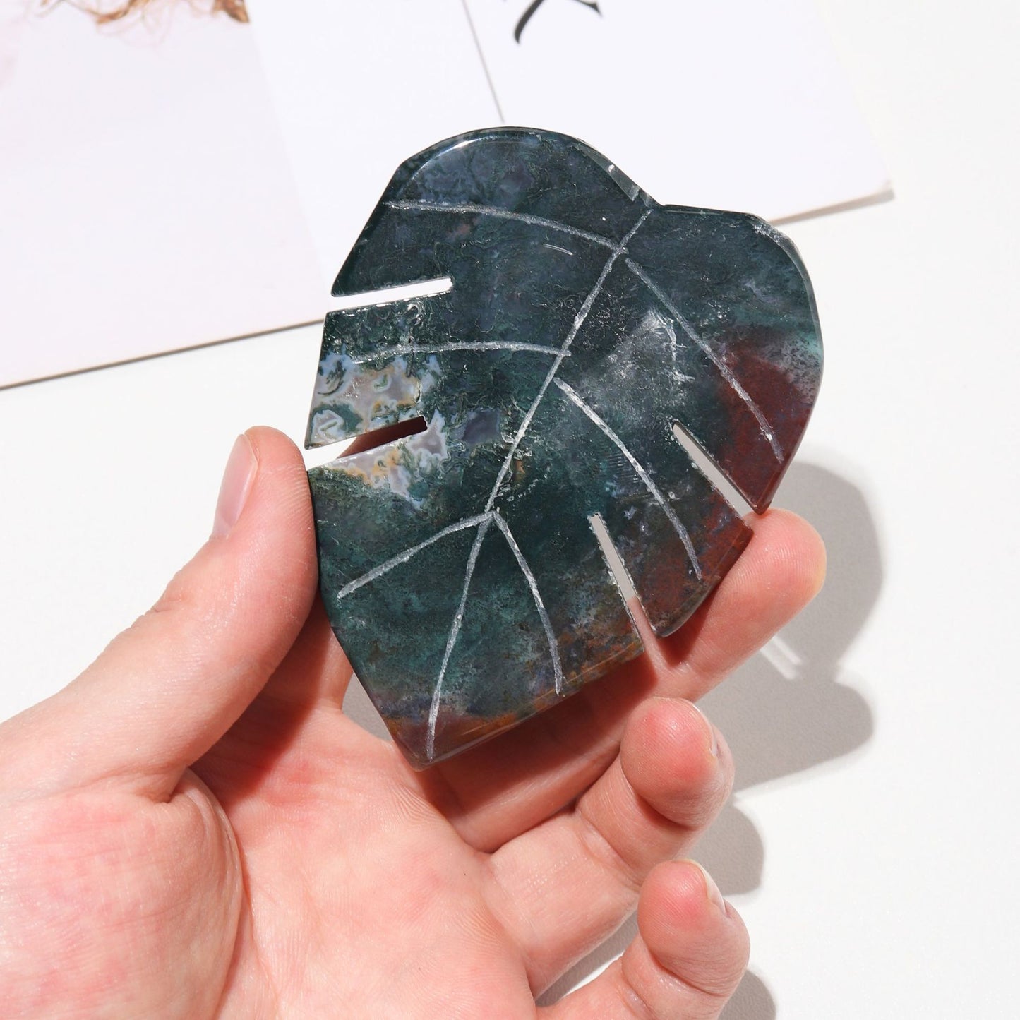 Natural Crystal Water Grass Agate Leaves Hand Carved Gemstones